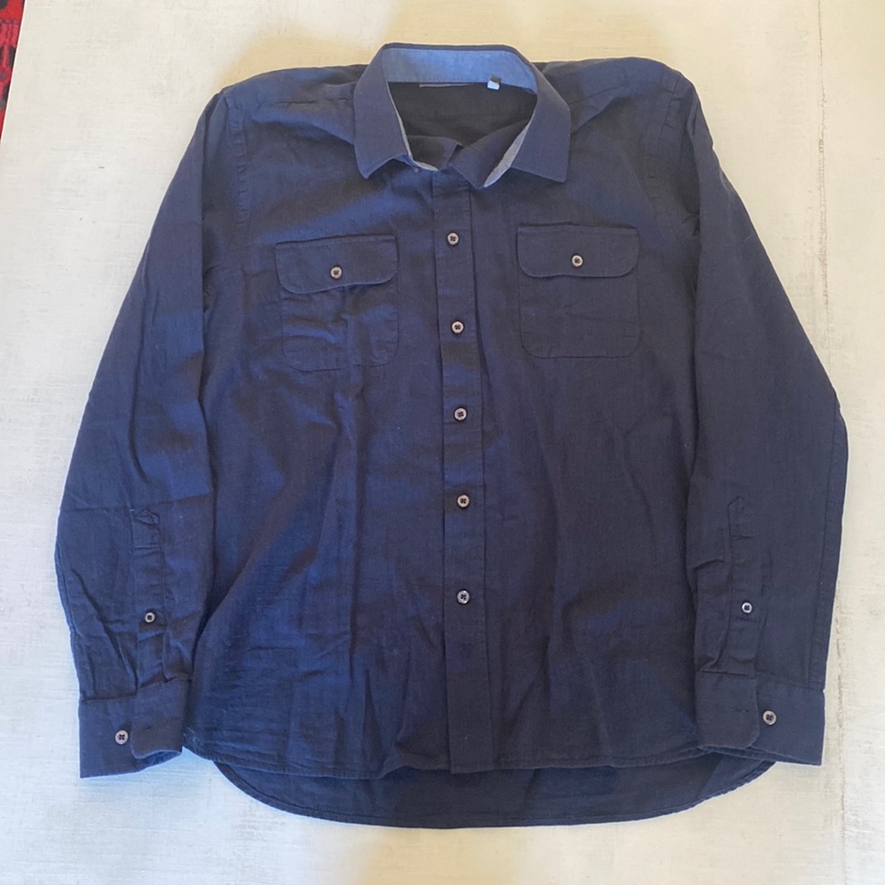 hickey freeman linen shirt navy